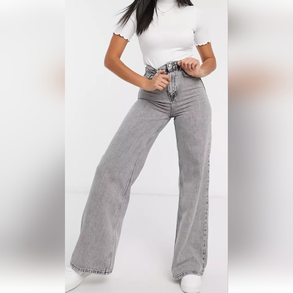 Stradivarius Gray Flare & Wide Leg Jeans